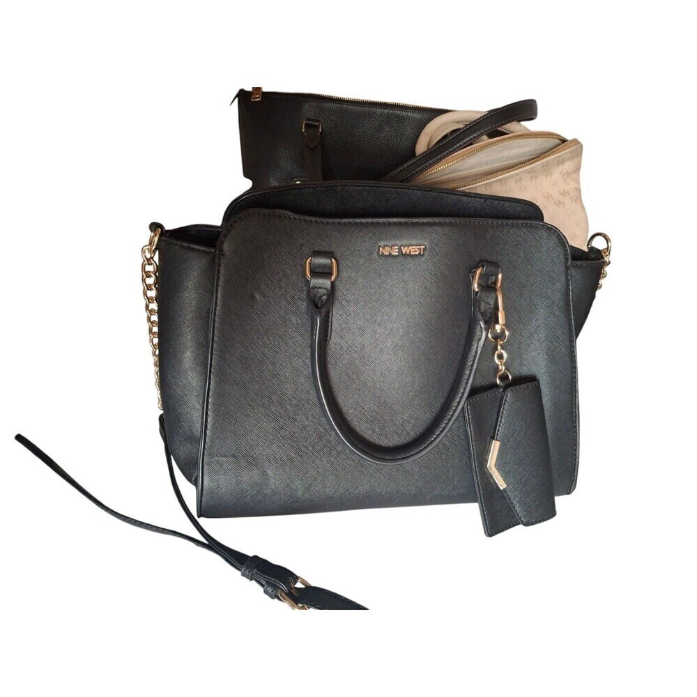 NINE WEST Women's Black Tote Bag Purse And Credit Card Holder Set - Picture 5 of 7